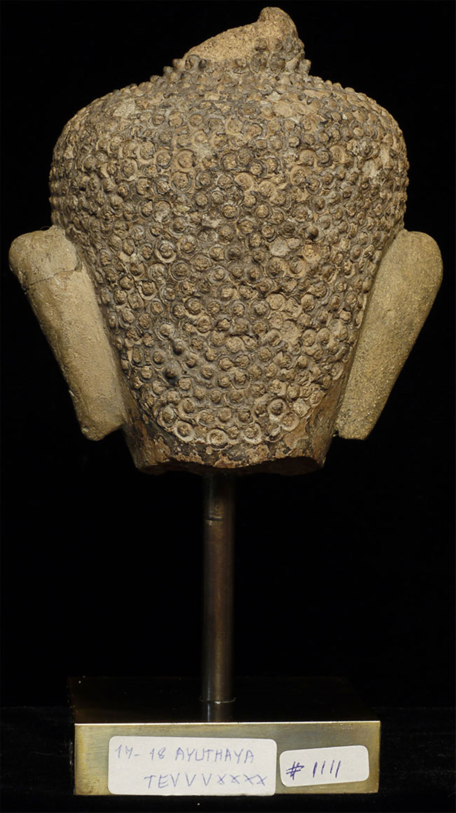 12/13thC Pagan Buddha Head sculpted in Clay/Stucco/Teracotta- Distinctive. - 6