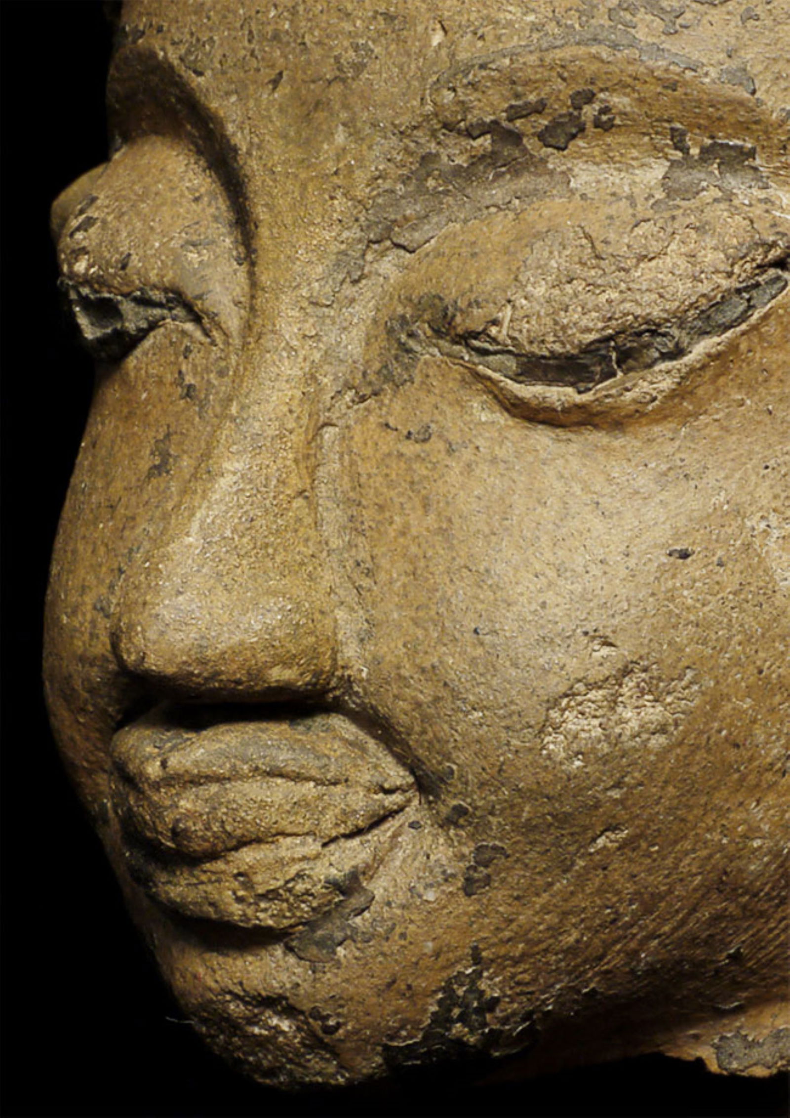 12/13thC Pagan Buddha Head sculpted in Clay/Stucco/Teracotta- Distinctive. - 7