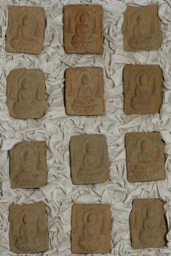 12 Chinese Tsa Tsas, -Probably Tang: 12 Antique Chinese Tsa tsas, Ming, and likely much earlier. Based on the stupas flanking the Buddha, the look and composition of the tablets, and the overall look and feel of the multiple buried molde