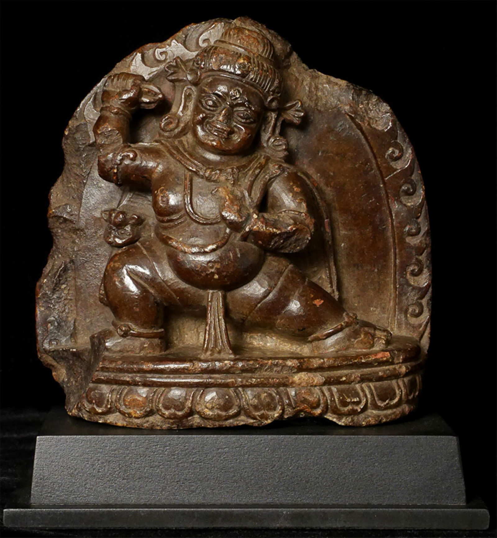 Early Tibetan Stone Fierce Deity. Best quality. Powerful!!!: Early Tibetan Stone Fierce Deity. 5.25 inches tall, 6 3/8 inches on a custom stand. High-end carving. Spend time looking at the details- especially the incredible face.