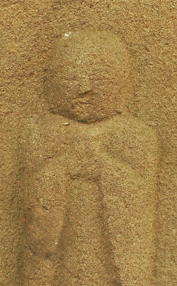 Beautiful medium size 19thC Japanese stone "Jizo".: Beautiful medium size 19thC Japanese stone "Jizo". Often found outside villaes and homes for protection, especially of children. This one has lovely proportions, and remains od an inscription. Perfect