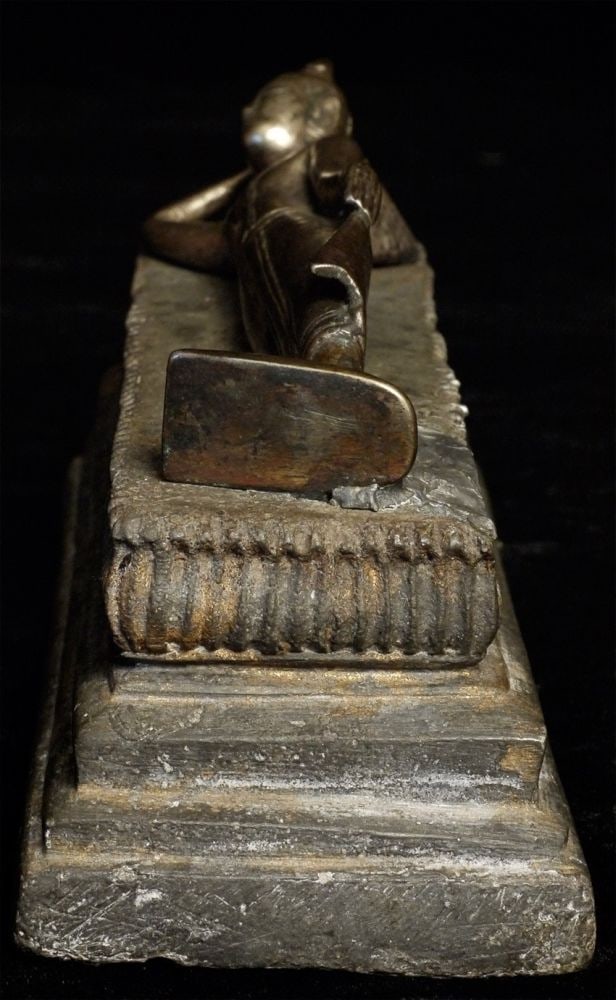 Solid silver 18thC Ayuthaya Reclining Buddha - Rare Type. - 6