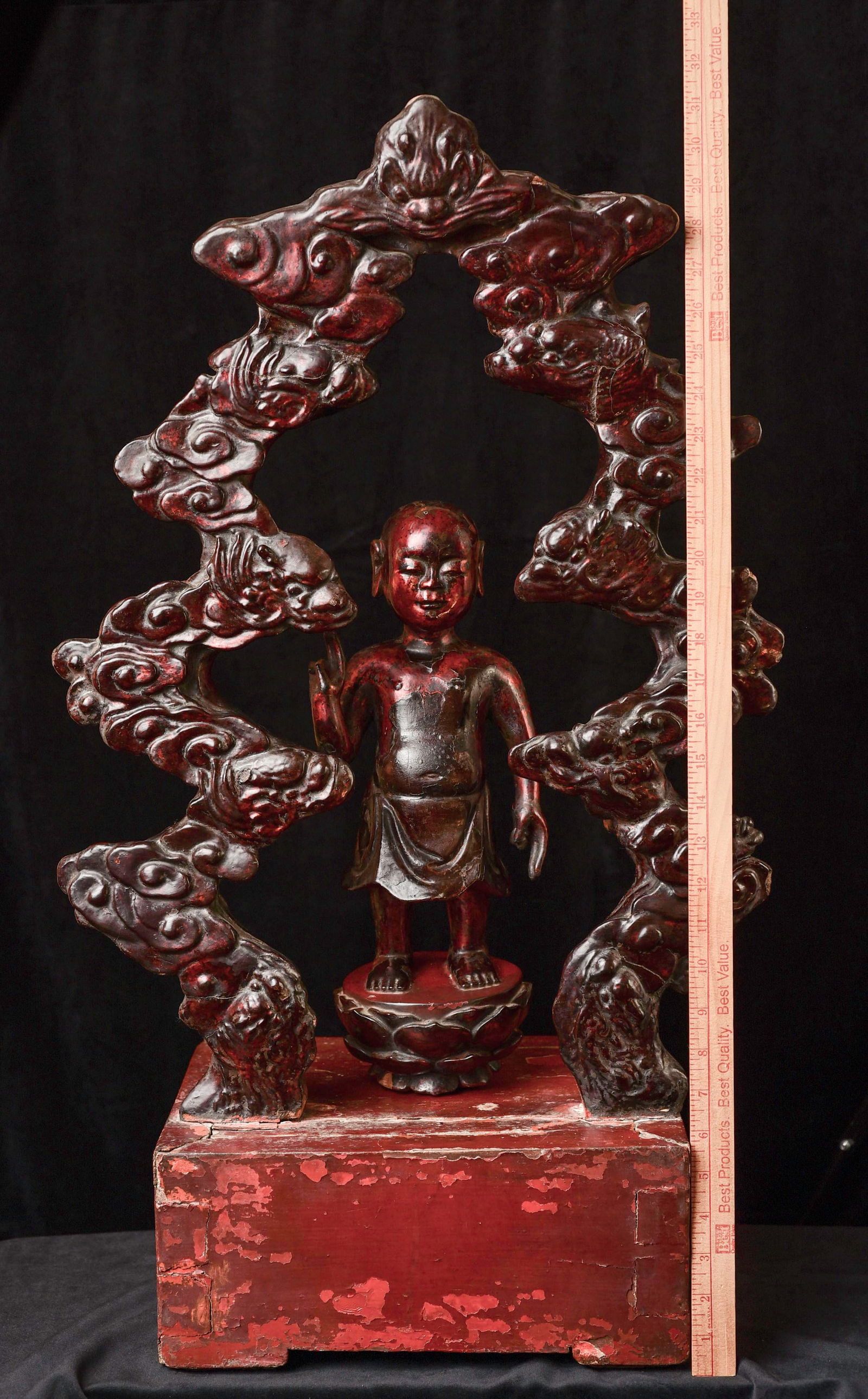 18thC Baby Buddha- Vietnam-retains original base and Mandorla-large. Commanding Presence (1 of 20)