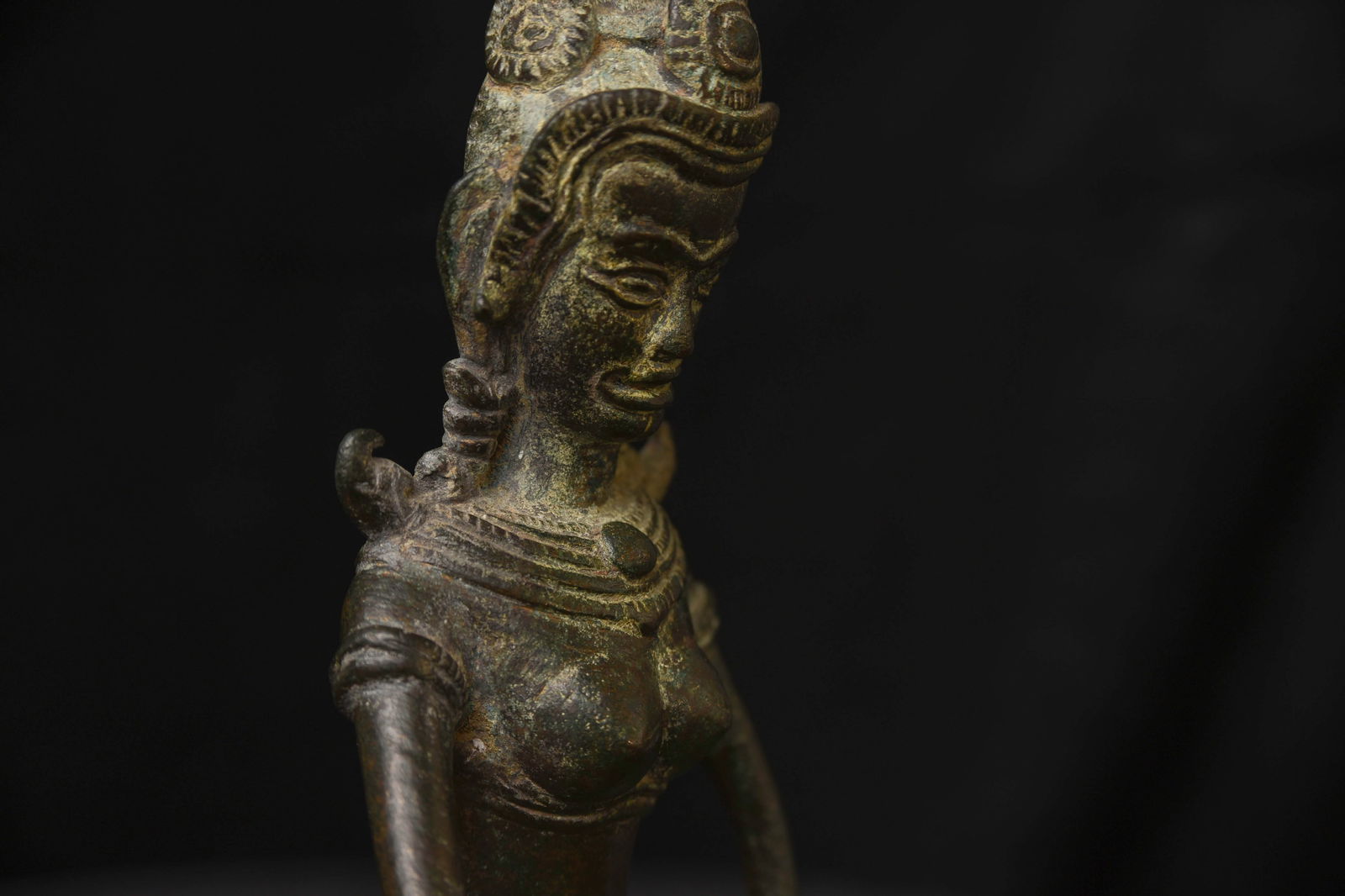 13thC Cambodian Solid-Cast Bronze Post Khmer "Apsara" Large, Uncommon - 13