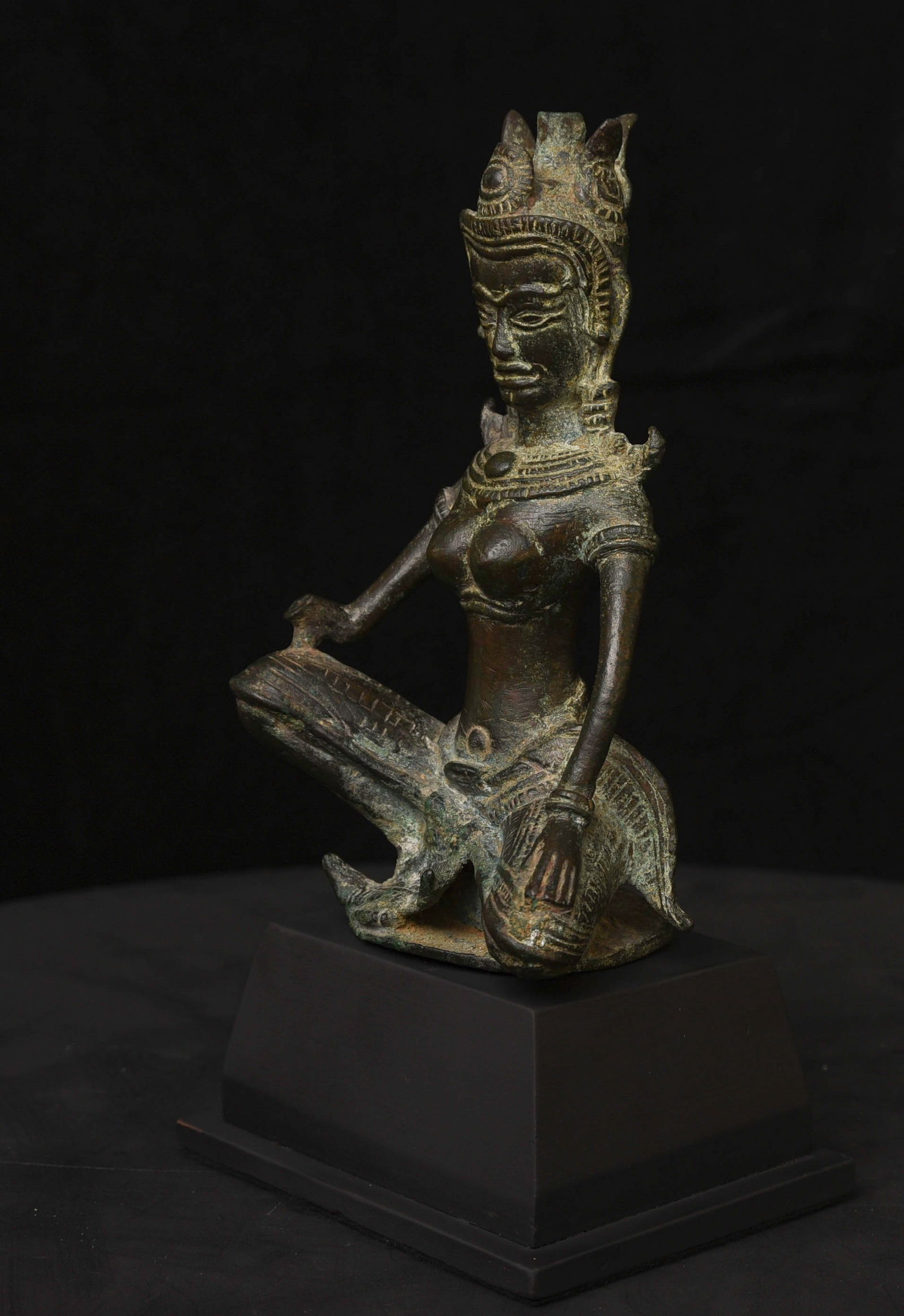 13thC Cambodian Solid-Cast Bronze Post Khmer "Apsara" Large, Uncommon - 4