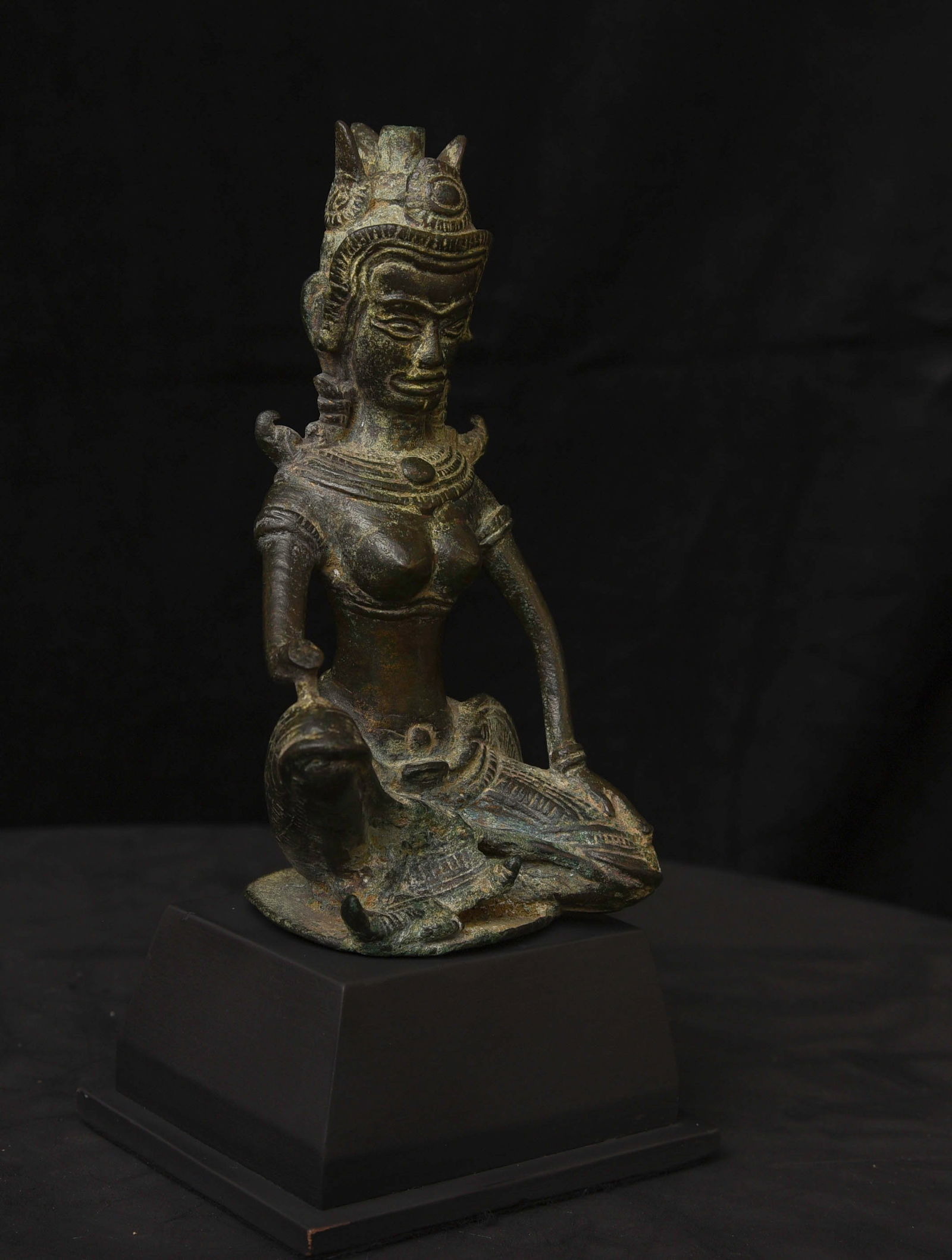 13thC Cambodian Solid-Cast Bronze Post Khmer "Apsara" Large, Uncommon - 7