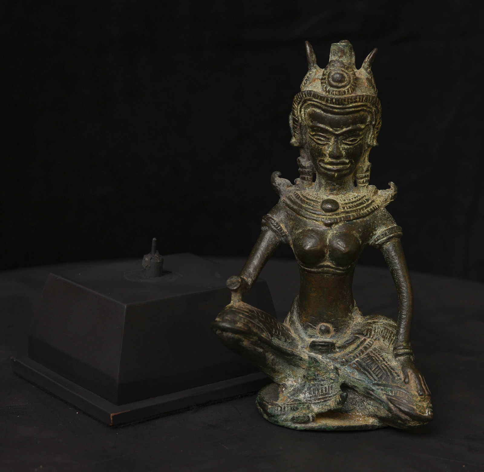 13thC Cambodian Solid-Cast Bronze Post Khmer "Apsara" Large, Uncommon - 8