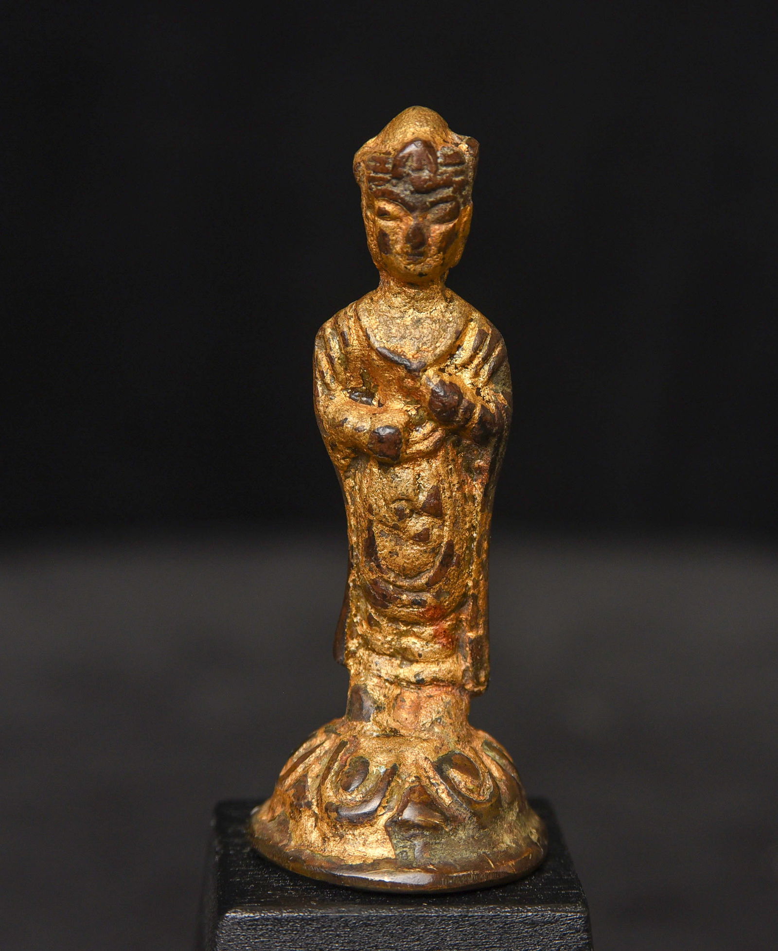 10thC or earlier Korean Buddha- Rare. Provenance. Small, Face in Concentration: 10thC or earlier Korean Buddha. Collected by the previous owner's parents when they lived in Korea in the Early/Mid-1950s, either during or shortly after the Korean War. Back is correct for Korean