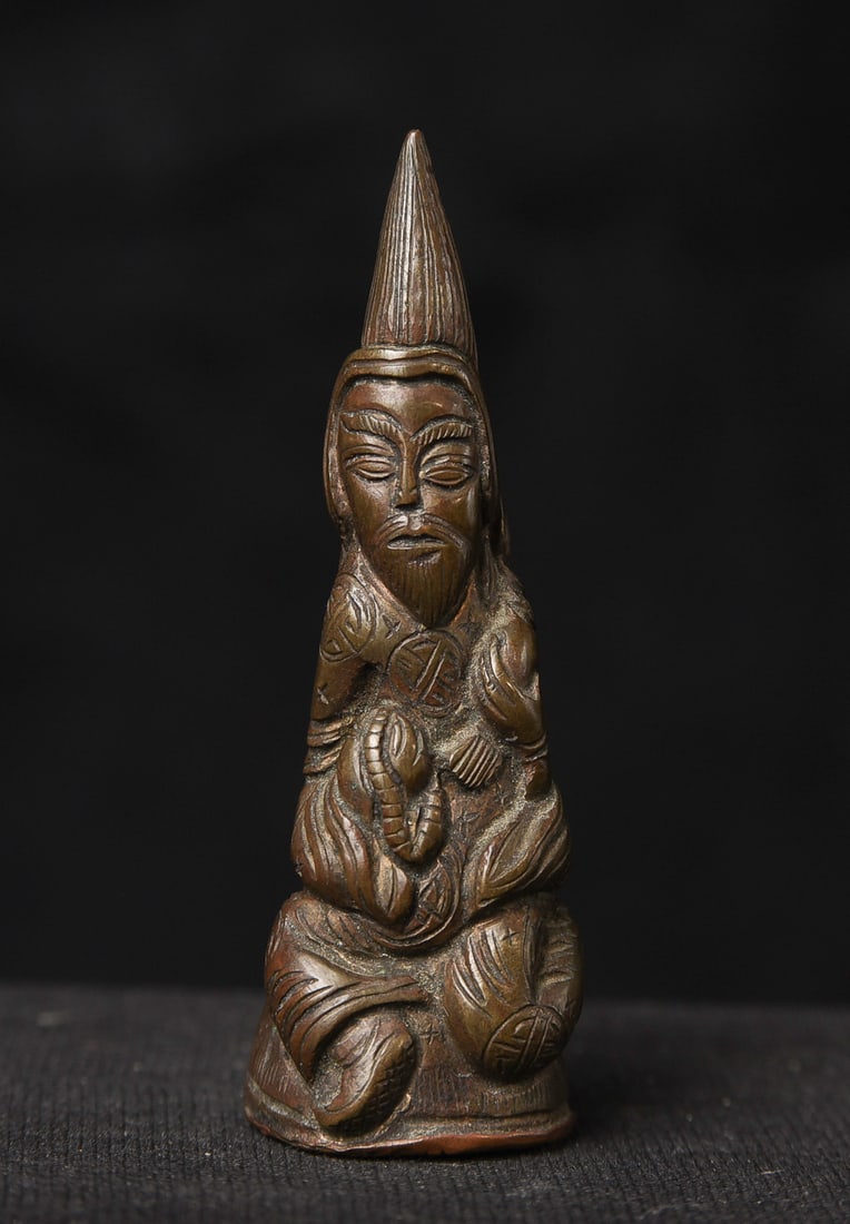 18/19thC Nepalese/Tibetan/Bhutan Monk/Teacher. Consecration Intact, Expressive!: 18/19th Nepalese/Tibetan/Bhutan Monk/Teacher. This piece measures 2 5/8" tall. Untouched consecration cap. He looks as if he is giving a talk.