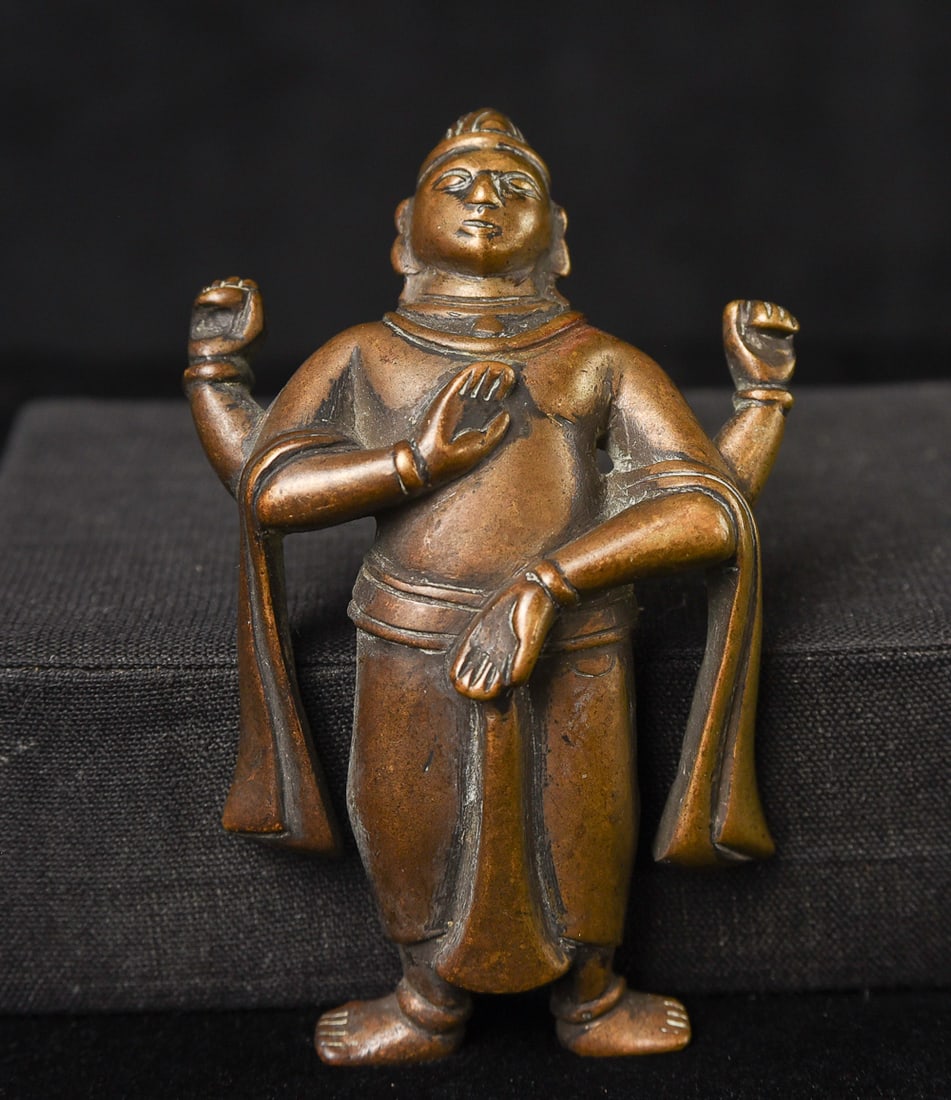 This very unusual antique Indian bronze. Does not stand on his own.: This very unusual antique Indian bronze. Does not stand on his own.- ( 3.125"H x 2"W x 1"D ) - 115g