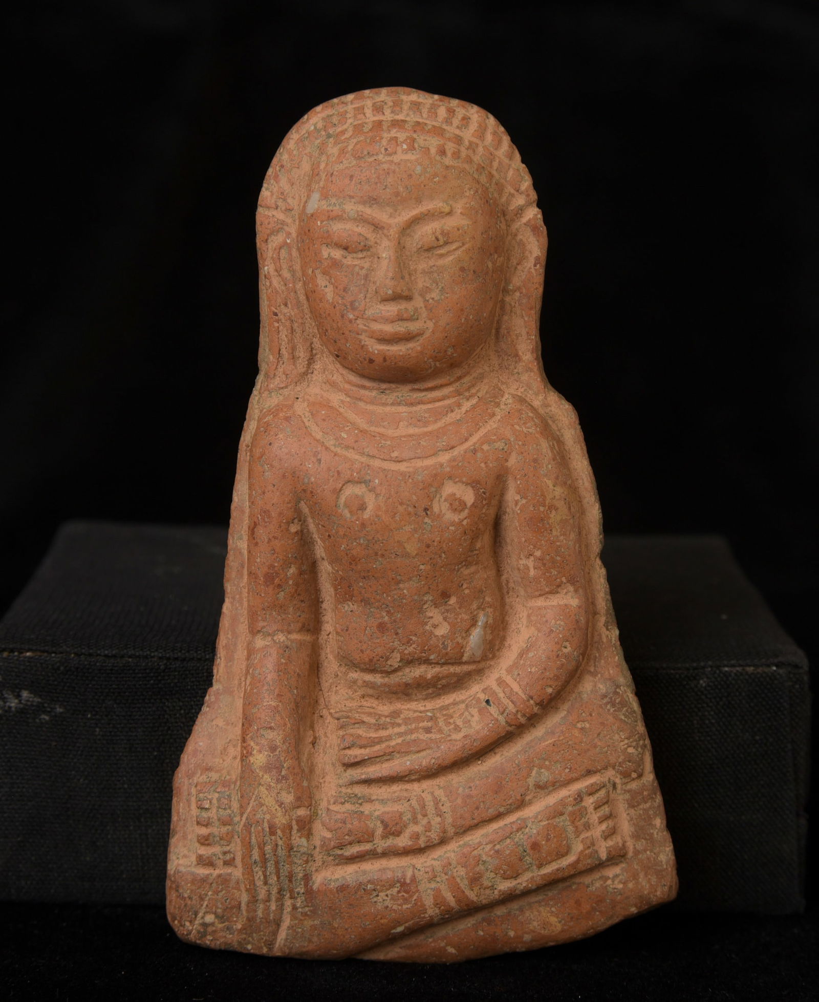 Antique Terracotta Buddha Plaque: Antique terracotta Buddha plaque. Probably Burmese early Ava 14/15thC, but may be something completely different. Stands . 4 inches tall.