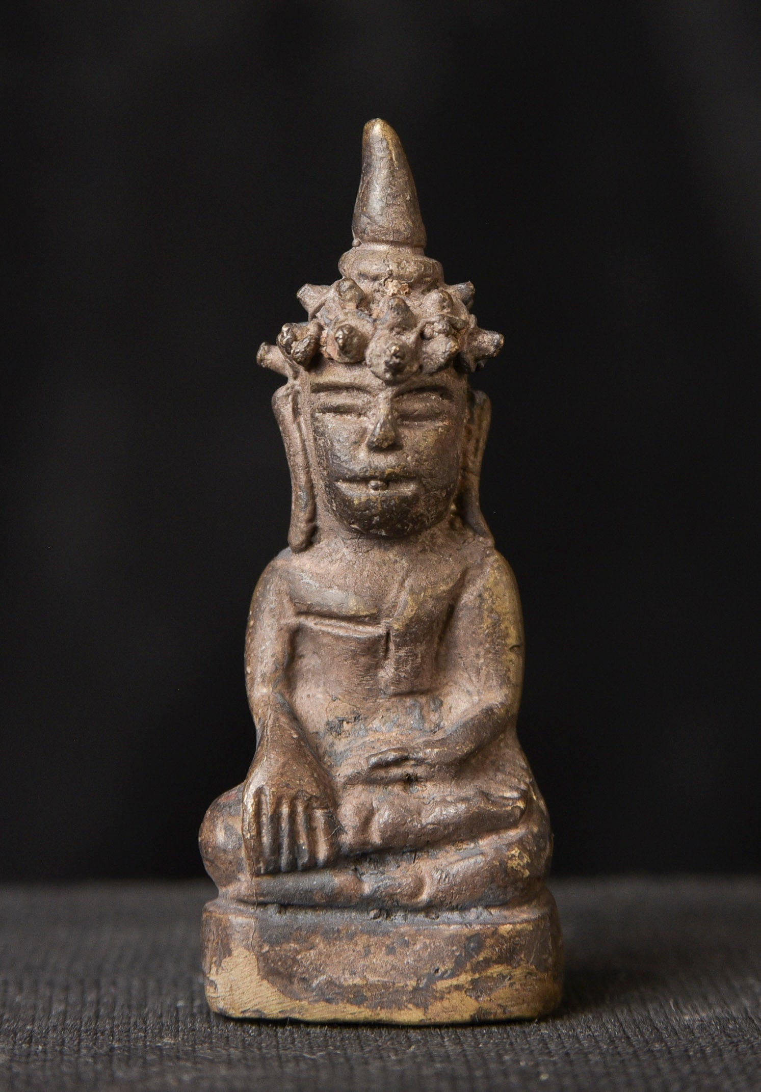 Antique Miniature Laos Bronze Buddha Buddha.: Miniature Laos Bronze Buddha Buddha. 19/20thC - ( 2"H x .75"W x .5"D ) - 35g.