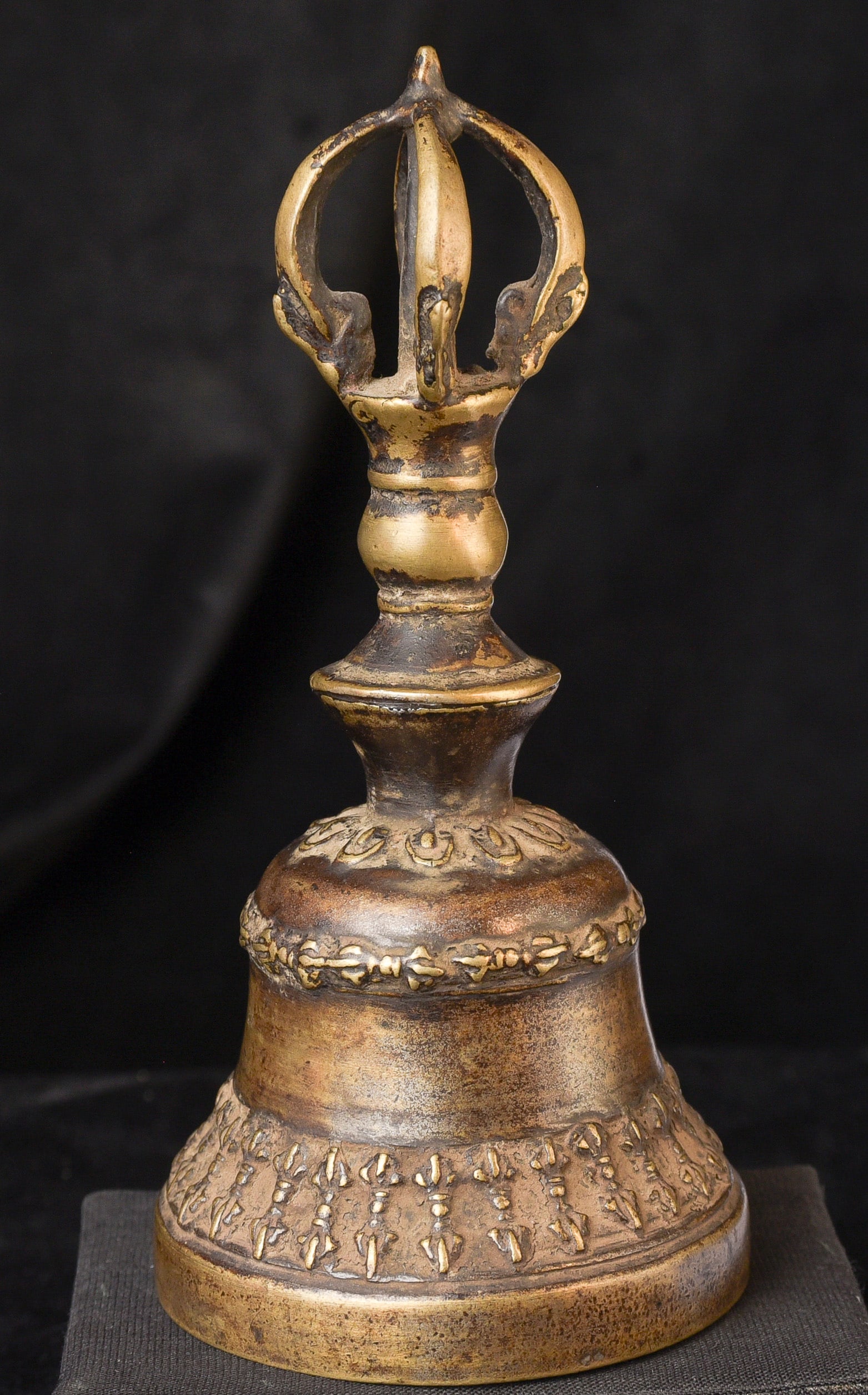 Early Tibetan or Mongolian Buddhist bell. Unusual type, covered in Dorges. (1 of 8)