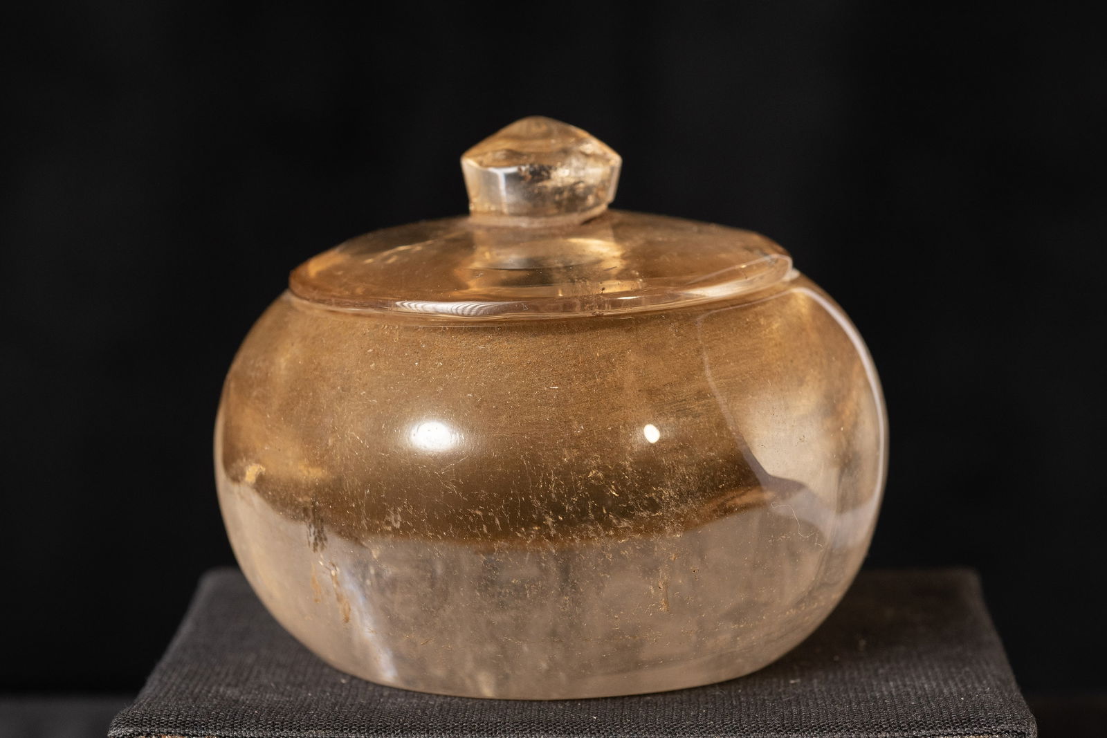 Southeast Asian (?) Crystal Circular Box-Unsure of Dating- May be antique.: Southeast Asian (?) Crystal Circular Box-Unsure of Dating- May be antique. Nicely carved. (2.5"H x 3"D). Related to Northern Thai antique crystal examples I purchased in the 1980’s in northern Thail