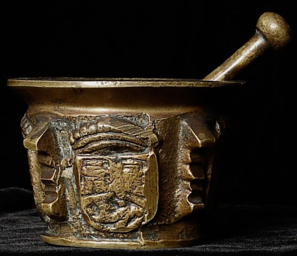 Copy of an antique European Bronze/Brass Mortar.: Copy of an antique European Bronze/Brass Mortar. 2.5 inches tall. 3.75" top diameter.