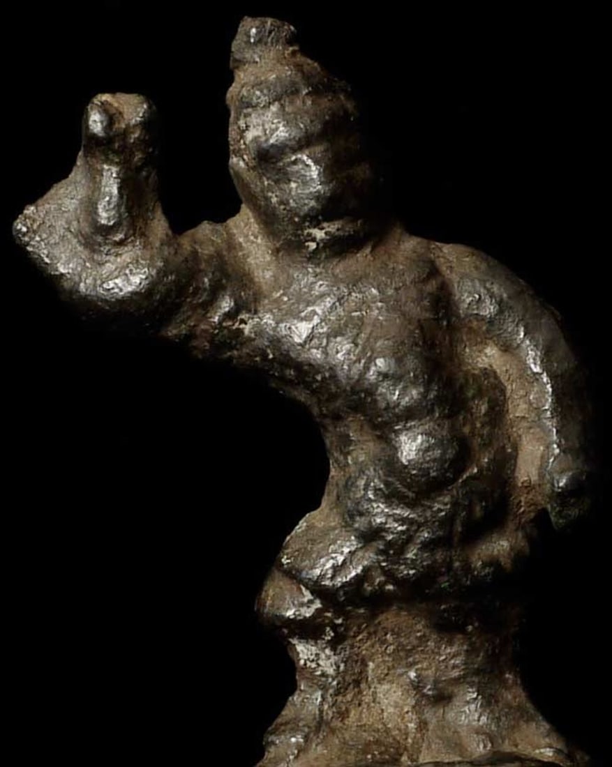 Tang bronze figure. Significant surface wear consistent w. 1000 years+: Tang bronze figure. Significant surface wear consistent with more than 1,000 years of handling. Measures 3.25" tall (not including the wooden base).