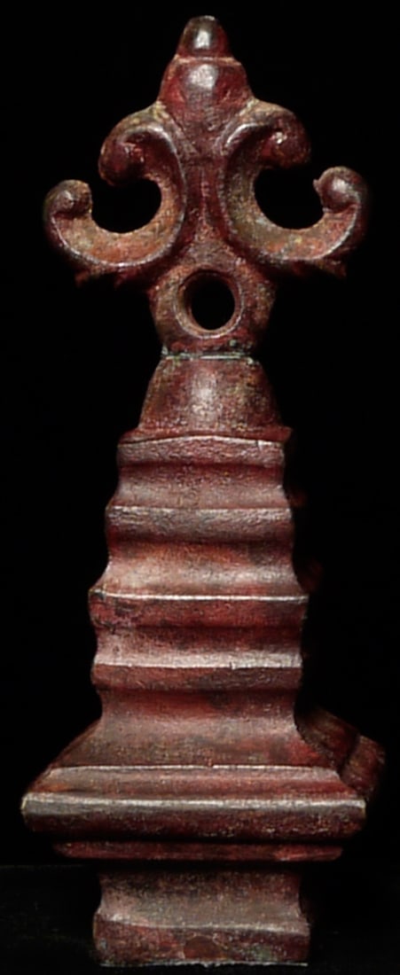 Antique Bronze Stupa Form. Top part can turn, but it is not removable.: Antique Bronze Stupa Form. Top part can turn, but it is not removable. I am uncertain of country of origin or original purpose. 6" tall, 2.25" x 2 at widest point