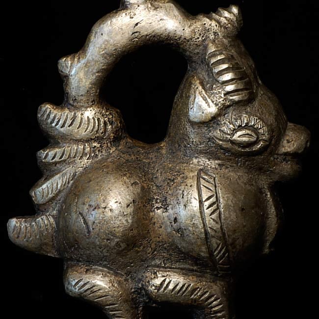 Large and Heavy Opium Weight, 5-1/8" tall: Very large and heavy Lion opium weight is 5 1/8" tall, with a base diameter of 2.5". Lots of wear- a very old piece. Face probably re-carved, which is not uncommon on large old pieces.