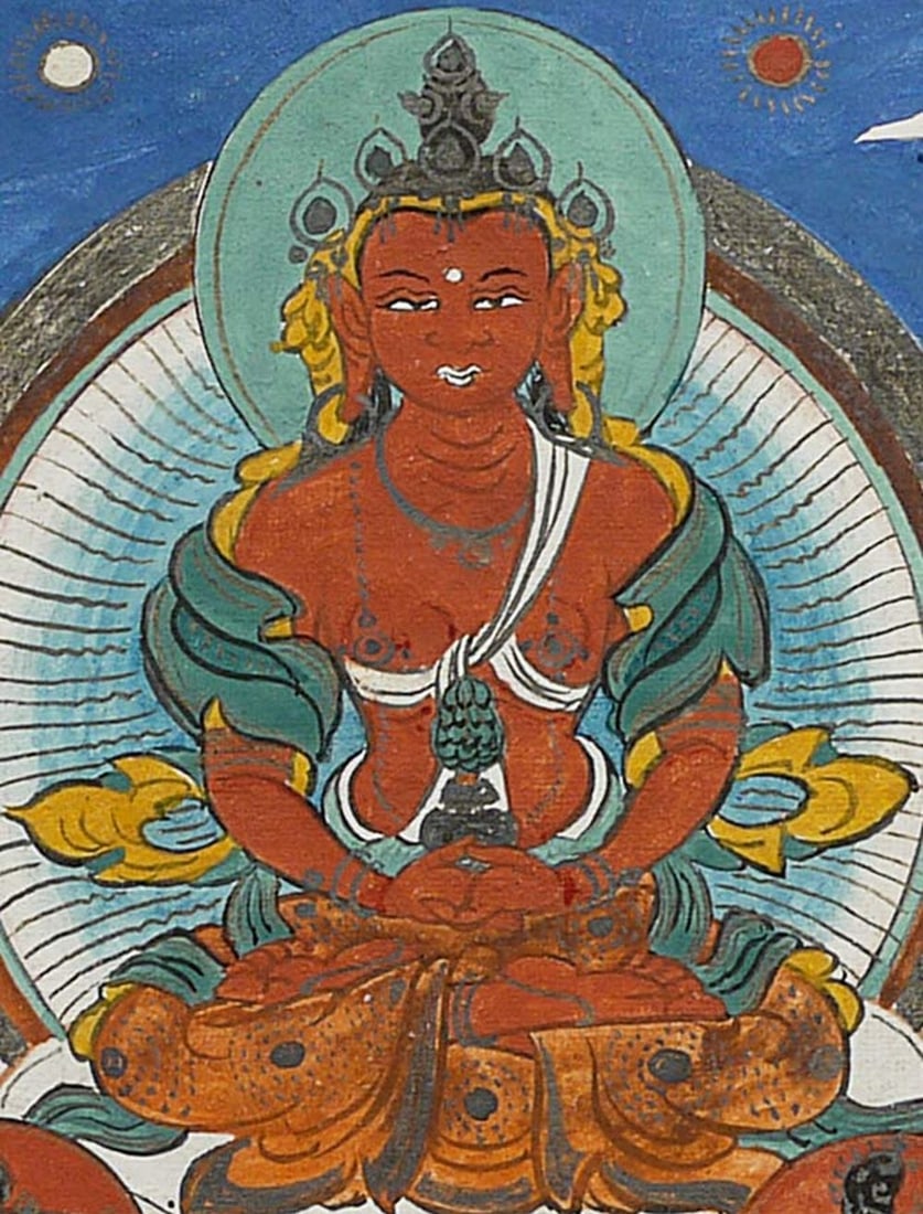 Small antique Mongolian painted thangka measures 4" x: Small antique Mongolian painted thangka measures 4" x 3.25"