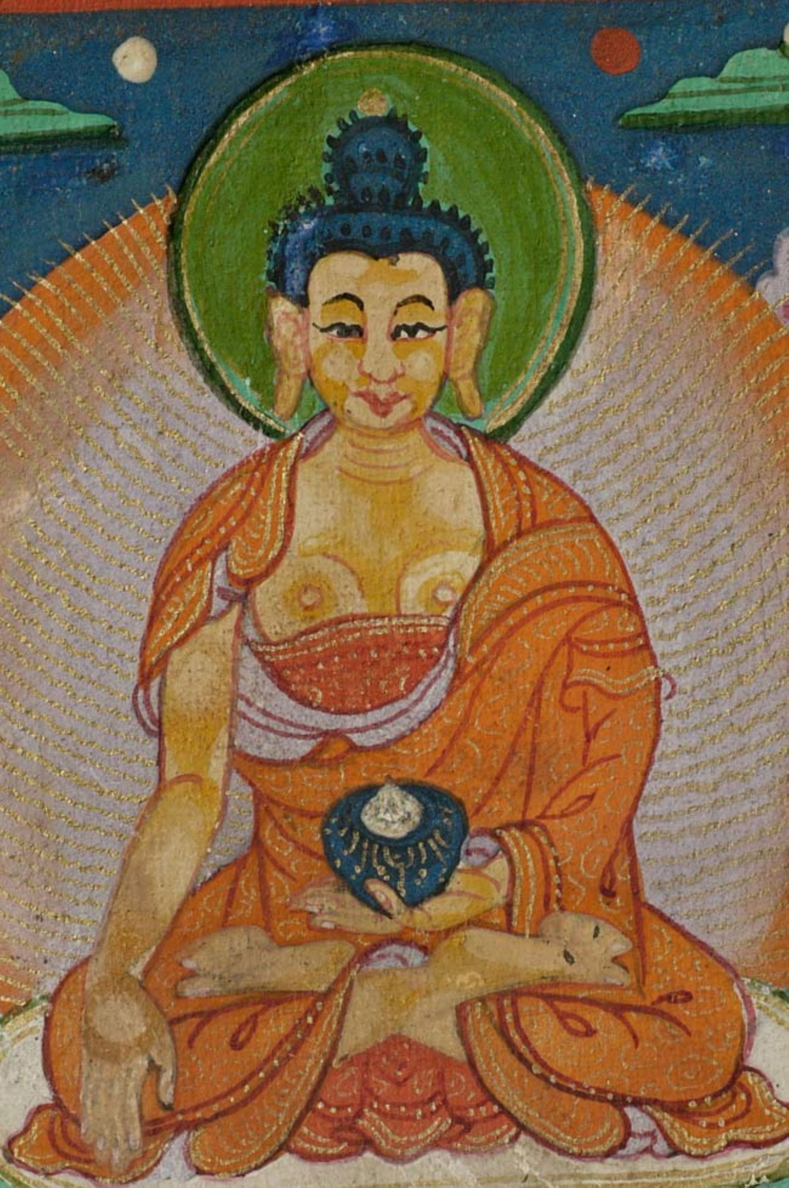 Old miniature thangka is 3" x 2 5/8". Nice one!: Old miniature thangka is 3" x 2 5/8". Nice one!