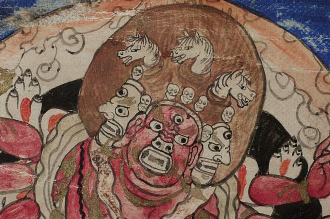 Old Miniature Mongolian Thangka. Sits 3.75" x 3.25": Old Miniature Mongolian Thangka. Sits 3.75" x 3.25"