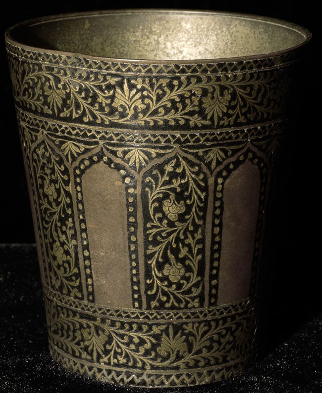 Vintage Bidri Cup/Vase, 3-1/8" tall: Beautiful vintage/old bidri cup or vase. Sits 3-1/8" tall, top diameter is 3".