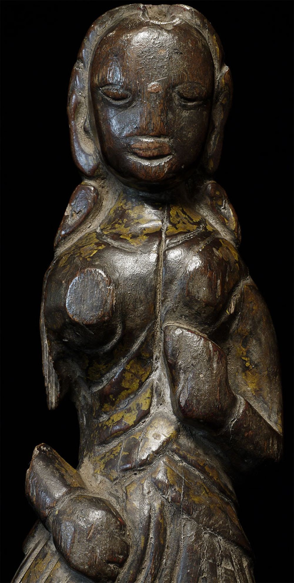 Very old Nepalese figure with significant ritual wear: Very old Nepalese figure with significant ritual wear and loss. Deeply serene face. Stands 8" tall