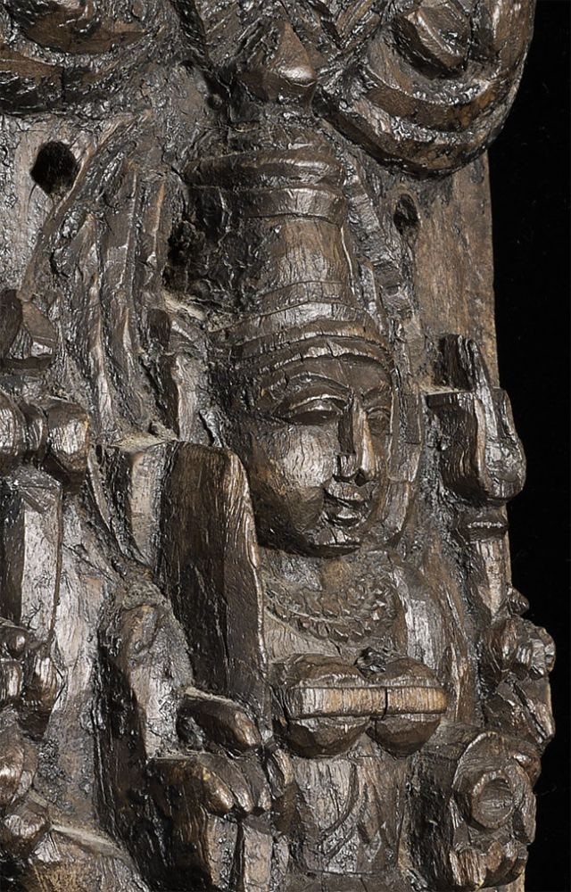 Decorative vintage/old Indian carving of a Hindu deity.: Decorative vintage/old Indian carving of a Hindu deity. Stands 19.5" tall, 7" wide. Starting price lowered.