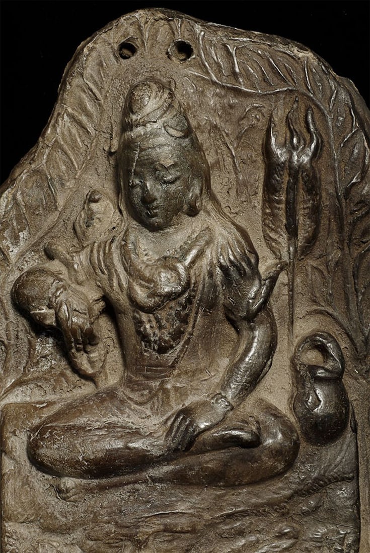 Old/antique Nepalese clay Shiva wall hanging.: Old/antique Nepalese clay Shiva wall hanging. Good size for its type at 5 7/8" tall, 4.5" at widest point.