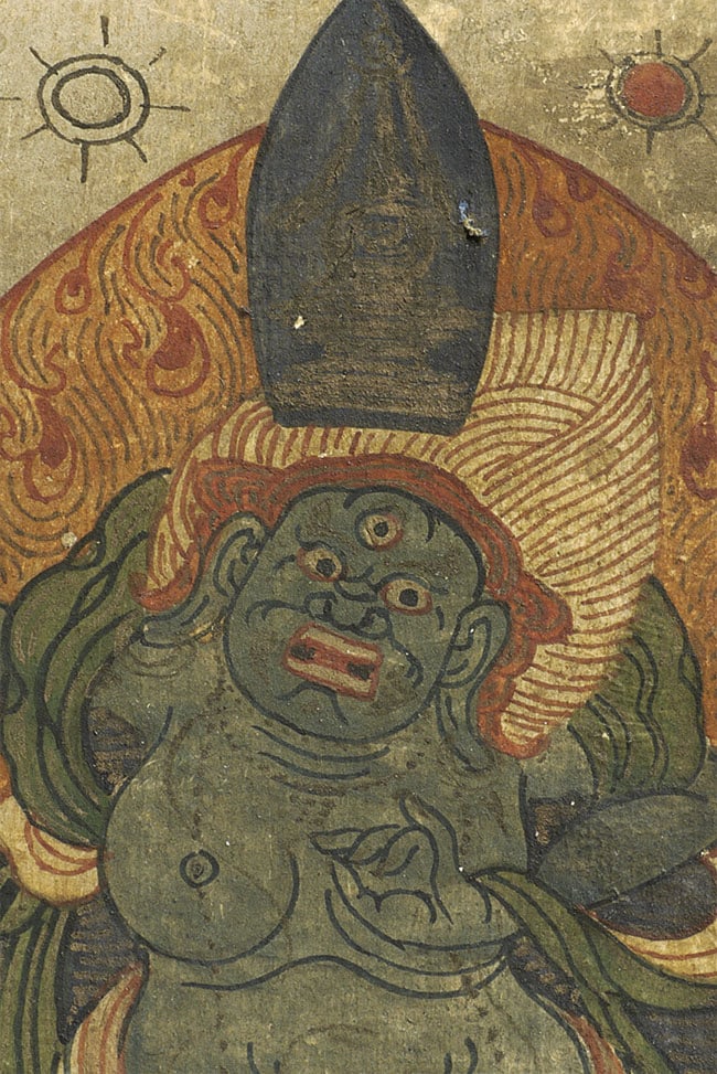 Small Antique Mongolian Thangka: Small Antique Mongolian Thangka measures 3.75" x 3" Deep discount.