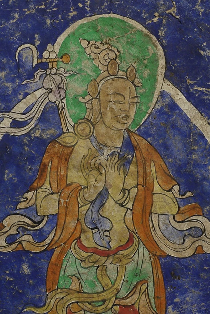 Antique Tibetan Thangka, 6.75" x 4.5"-Rare type: Unusual antique Tibetan Thangka. Dimensions: 6.75" x 4.5"