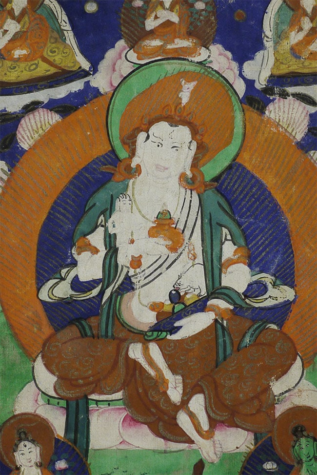 Antique Mongolian Thangka Image, 8" x 6": Decorative Antique Mongolian Thangka. Image is 8" x 6". Unframed.
