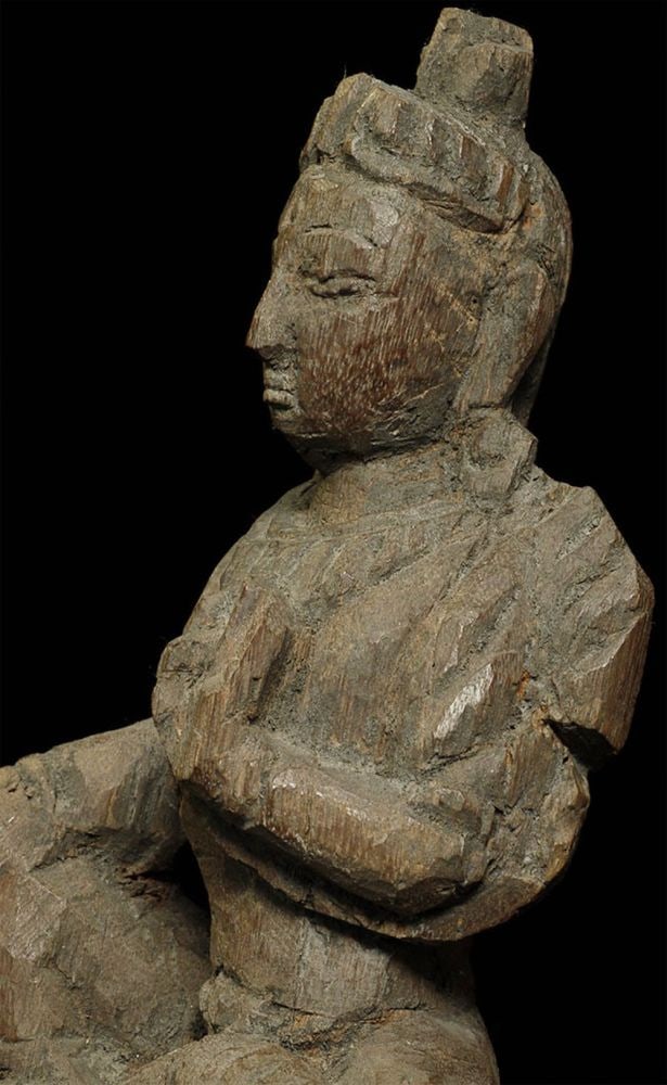 Antique Tibet or Nepal Wooden Figure. Uncommon.: Nepal/Tibet Sits 7 inches tall