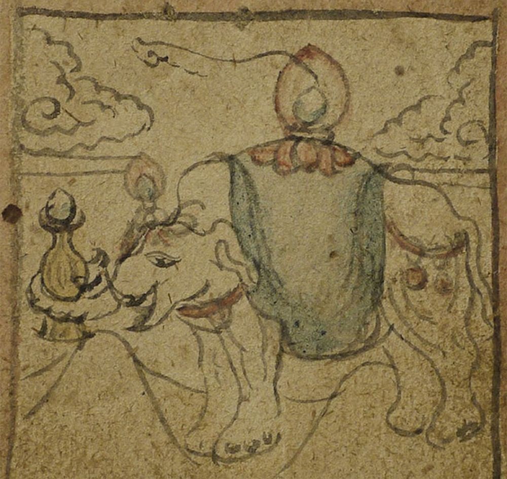 2 miniature Mongolian offering cards measure 1 3/8 x: 2 miniature Mongolian offering cards measure 1 3/8 x 1.5 inches each.