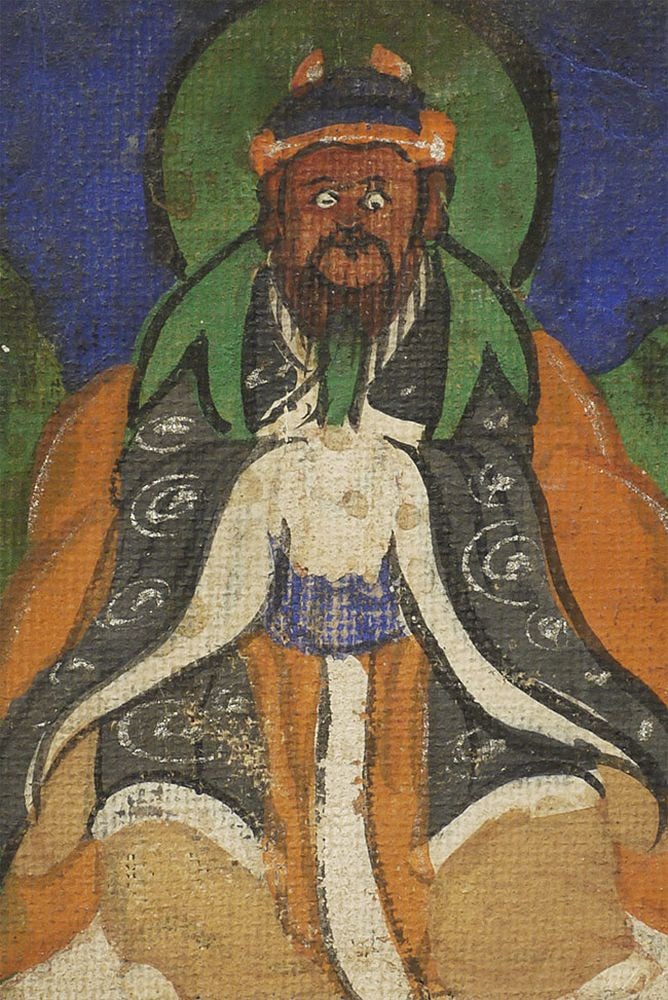 Small Mongolian Thangka, 2.25" x 2.75": A small Mongolian Thangka. This thangka measures 2.25 x 2.75 inches.