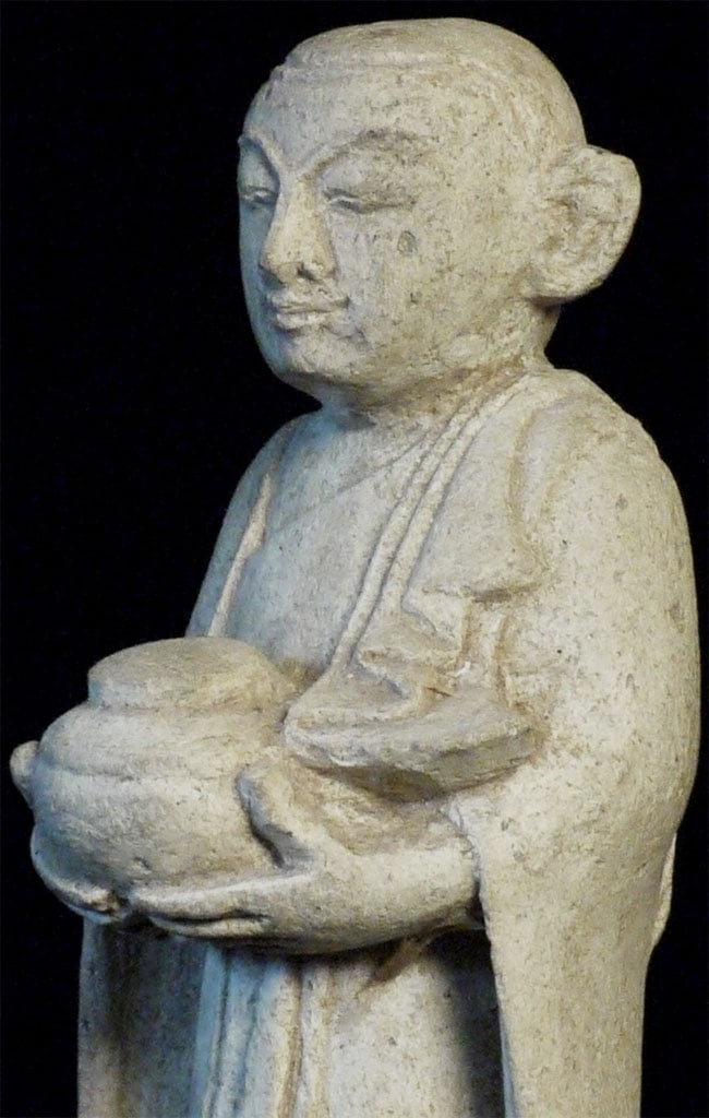 Vintage Burmese Stone Monk, 4-3/8" Tall: Cute vintage Burmese stone Monk. Chip to robe. Great face. 4 3/8 inches tall.