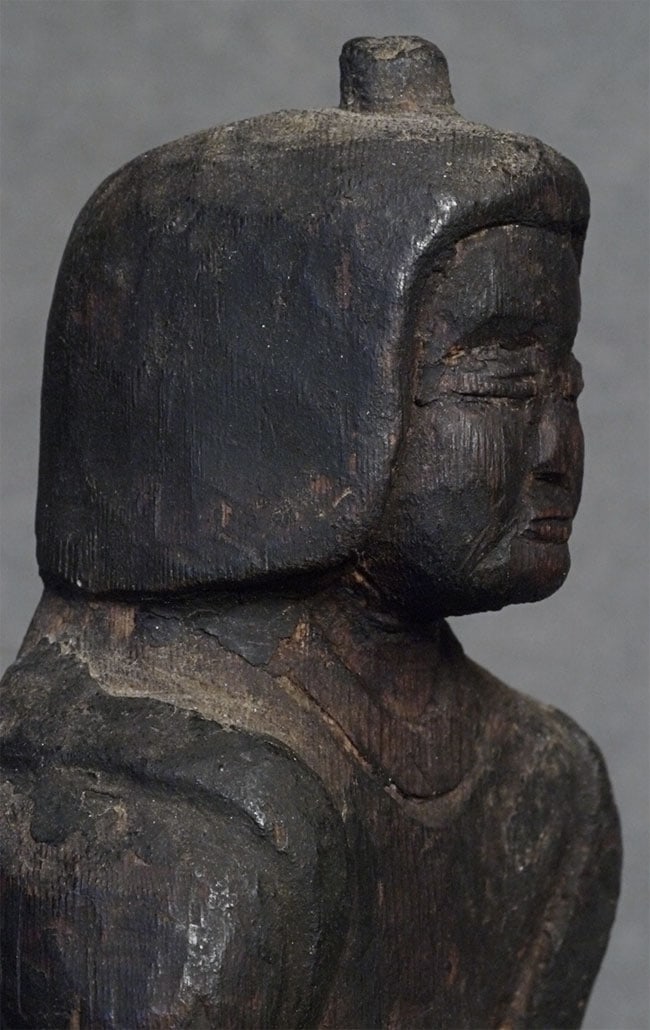 Japanese Guardian Deity: Small Japanese guardian figure. Probably Edo. Some loss, but still has a powerful presence! Stands 6.5 inches tall.