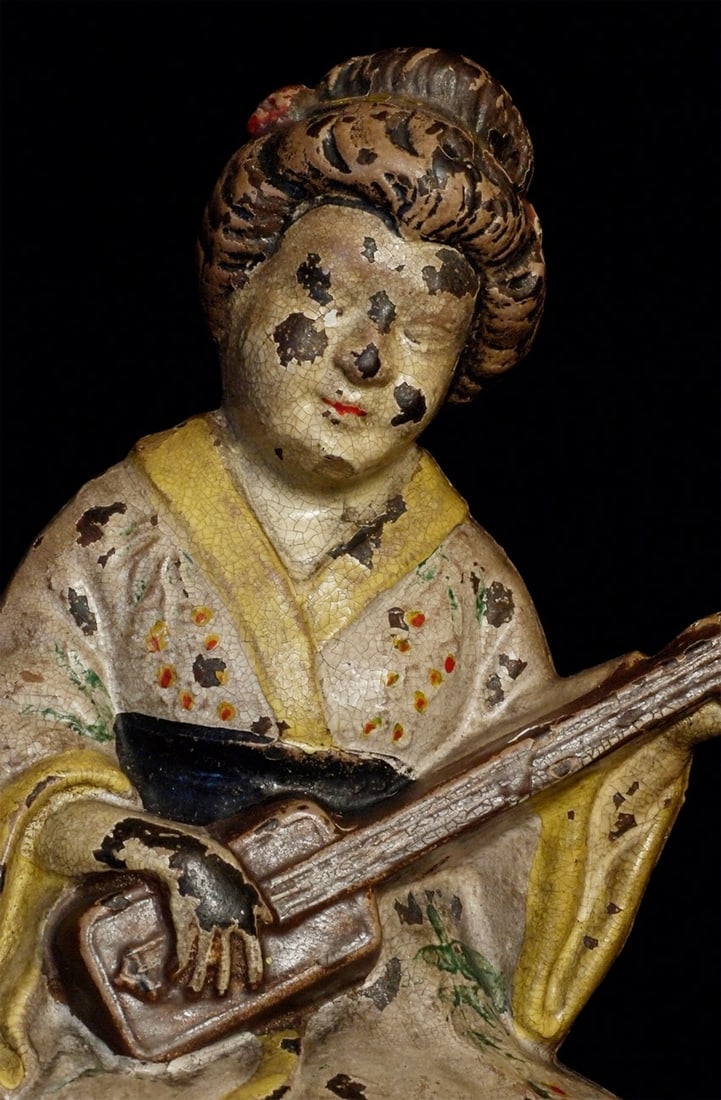 Japanese Musician Early-Mid 20th C: Japanese musician. Early-mid 20th century. 6.75 inches tall.