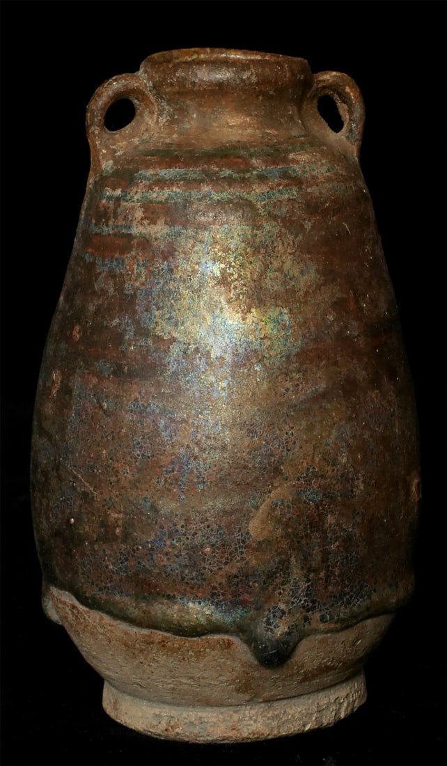 14/15thC Thai Sawankalok Vase, 4-5/8"- Special Glaze: Beautiful 14/15thC Thai Sawankalok Vase collected in the 1970s. 4-5/8 inches tall. Iridescent.