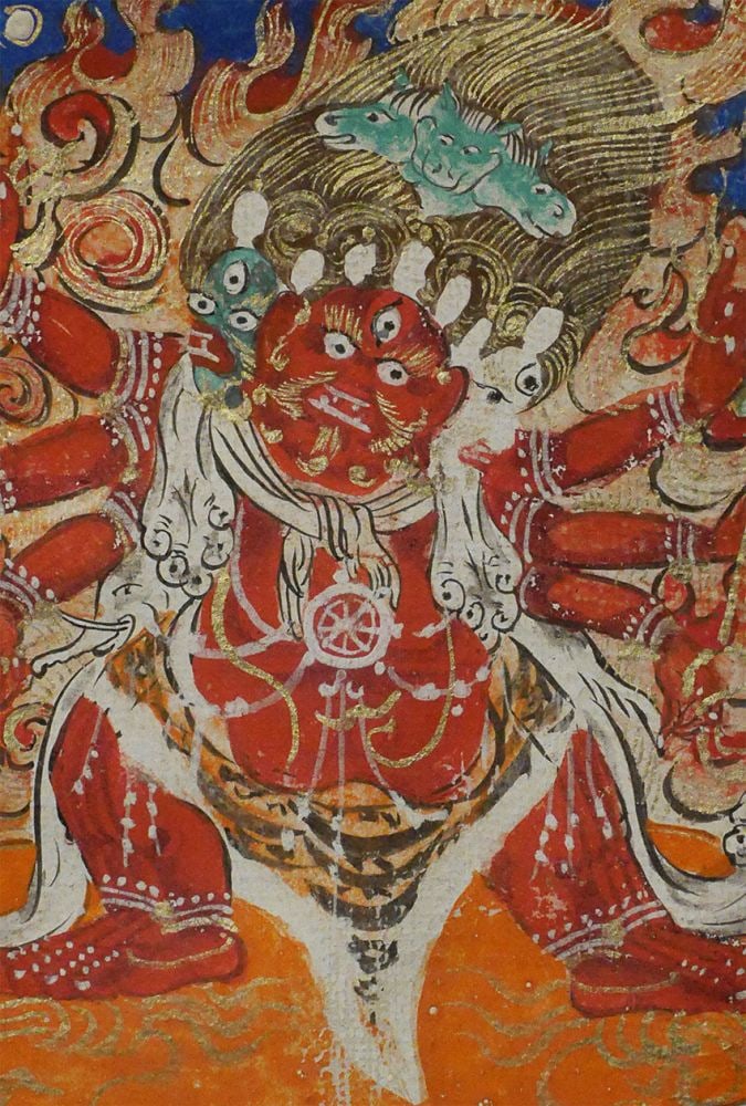 Antique Mongolian Miniature Thangka, 2.5" x 3": Antique Mongolian Miniature thangka measures 2.5 x 3 inches. Very fine and clean