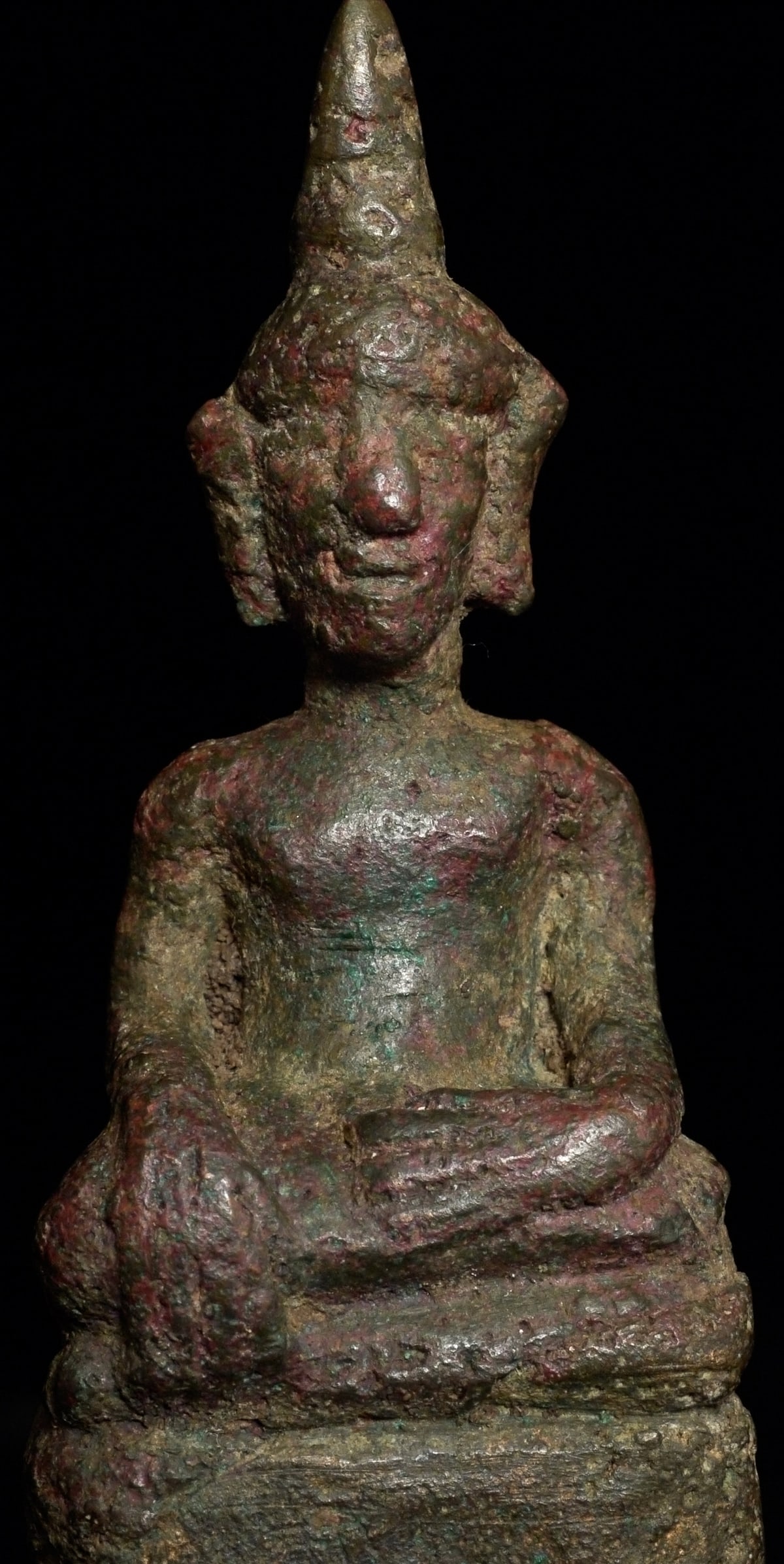 16-18thC Laos Bronze Buddha-Delightful!: Delightful small 16-18thC Laos Bronze Buddha. 3" tall, 4 3/8 inches on custom stand