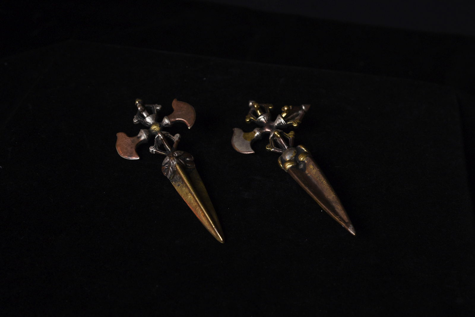 Antique Bronze Mongolian ritual implements (Two) .: I recently found a box of Mongolian ritual implements that I collected in the 1990s when Mongolia was first opening up to the West after the fall of the Soviet Union. Most were made of different color