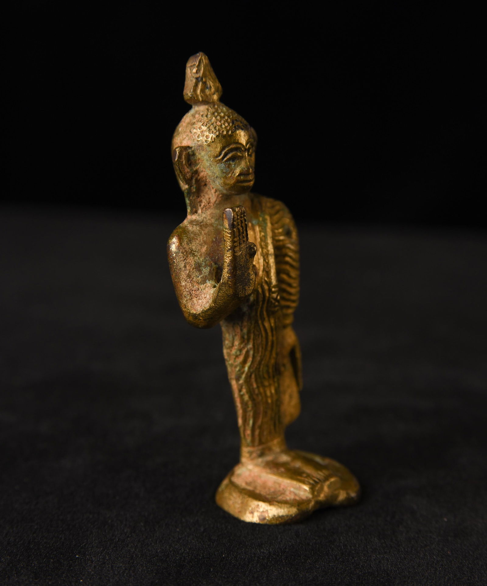 Small 18thC solid cast Sri Lankan Standing Buddha - - 6