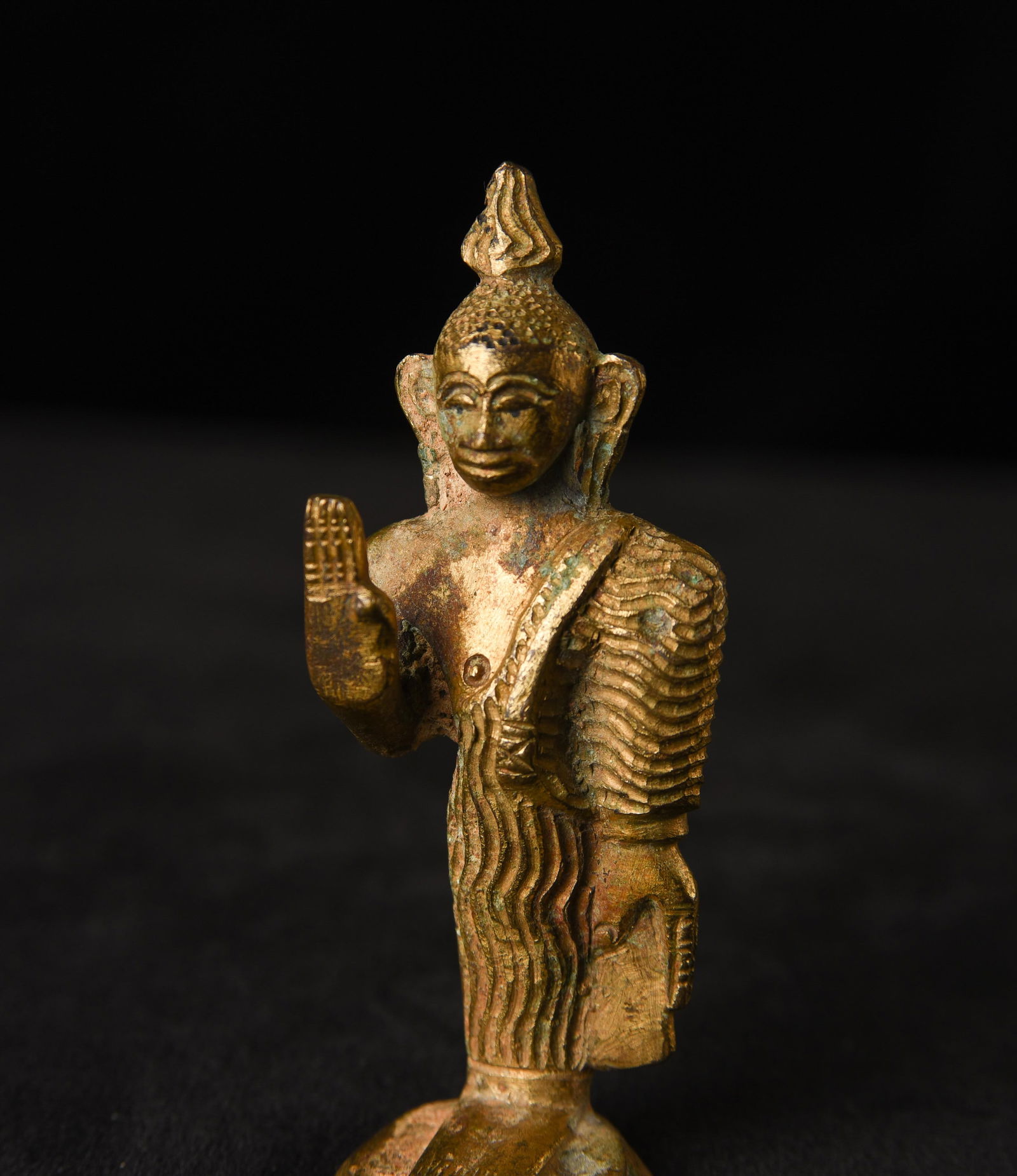 Small 18thC solid cast Sri Lankan Standing Buddha - - 8