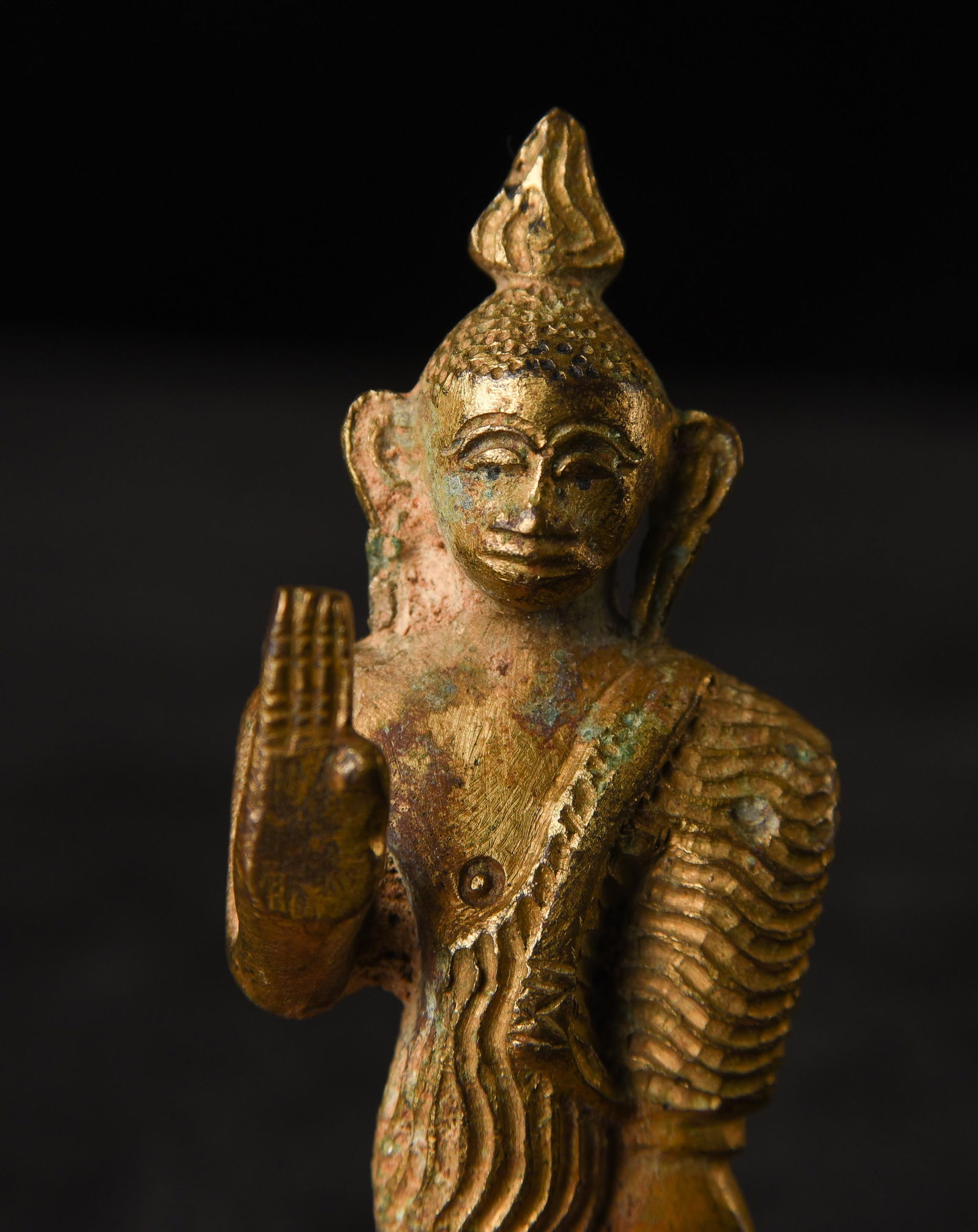 Small 18thC solid cast Sri Lankan Standing Buddha - - 9