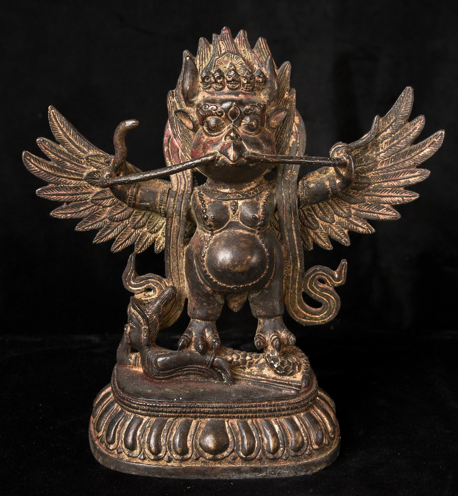 Nepalese Bronze Garuda, Good size.: Nepalese Bronze Garuda, Good size, nicely decorative example.. ( 8.5" H x 8.5" W x 2.5"D ) - 3lbs