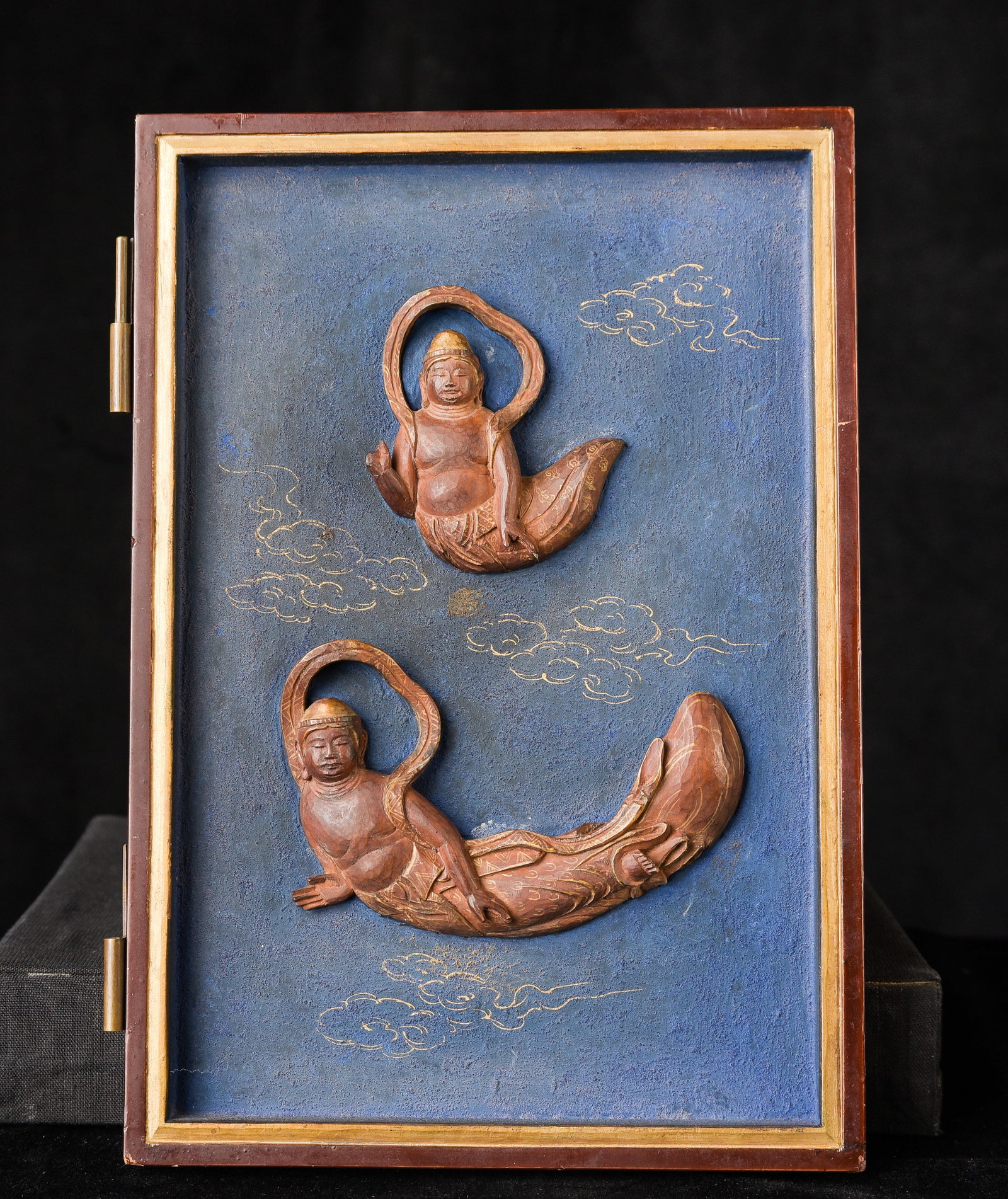 Edo section of a Japanese Altar. Exquisitely sculpted, with crushed lapis background. (1 of 4)