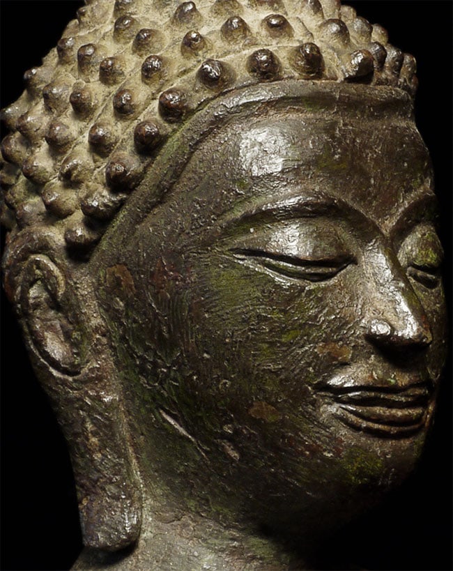 Superb small 15thC Utong style Thai Buddha.: Superb small 15thC Utong style Thai Buddha. Classic "Utong "C" style, Sits 3" tall and 5" tall on its custom base.