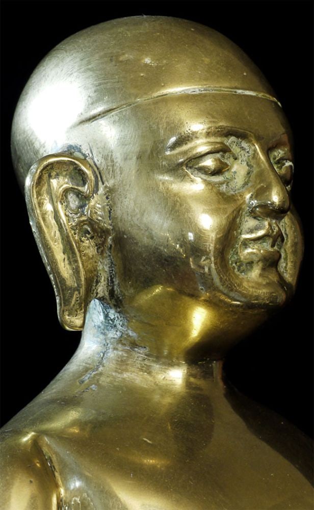 Antique Brass Indian Monk or other Hindu Figure , Large at 9.5": Brass Monk or other religious figure-probably from India. Has age to it but am unsure how to date. Sits 9.5 inches tall, 6 3/8 at the widest point.