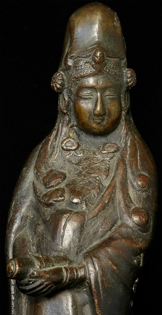 Antique Bronze Quanyin, Heavy, 11.5" Tall: Antique bronze Quanyin. Considerable wear. Great overall feel. Height is 11.5 inches tall and quite heavy for its size.